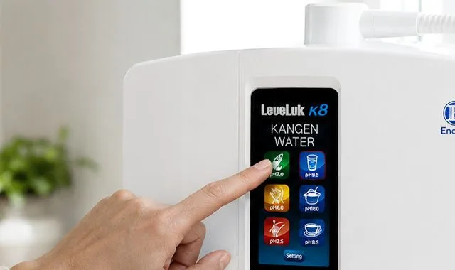 Een vinger die water selecteert op het kleurenaanraakscherm van de K8